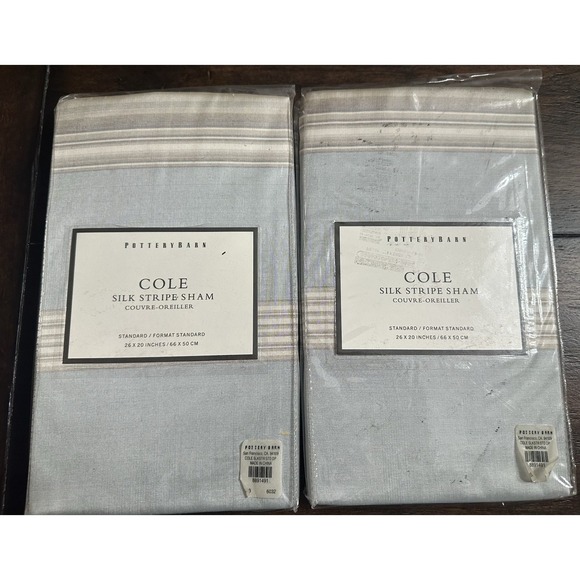 Pottery Barn Set Of 2 Cole Silk Stripe Standard Pillow Sham 20